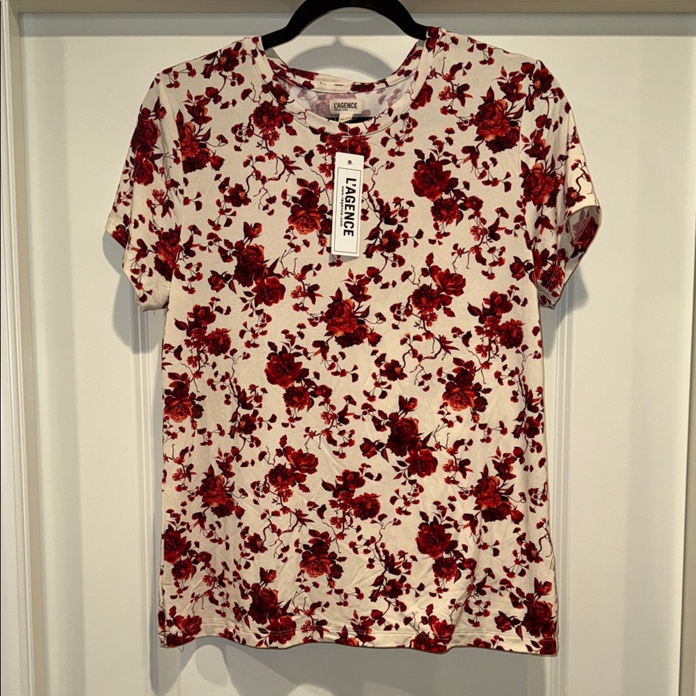 L’Agence Blooming Red Roses Floral Top - Red and White